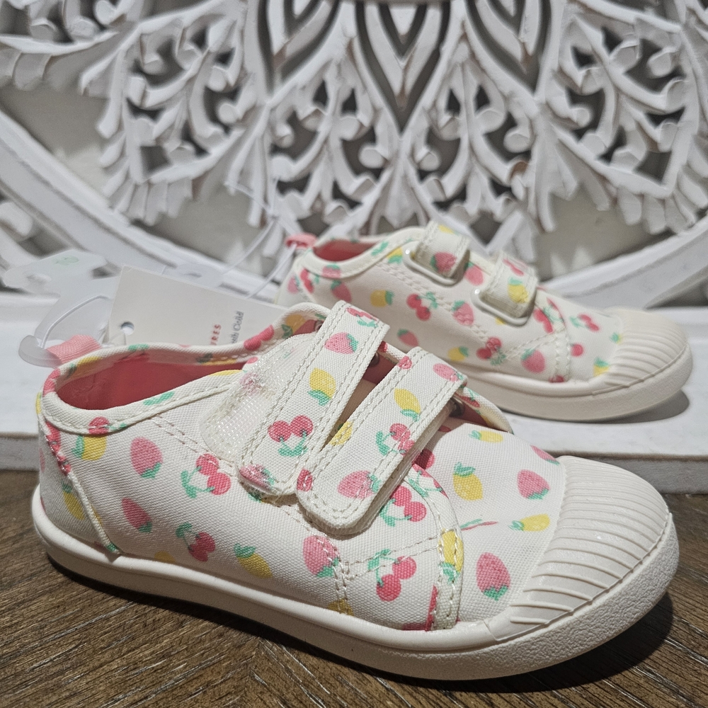 NEW Cat & Jack Cherry Lemon Strawberry Print Kids Shoes - Cream Size 10